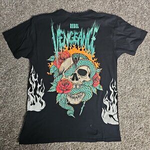 Y2K Rebel Vengeance Flaming Skull and Snake Size Medium Short Sleeve Shirt